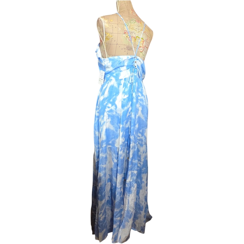 ALEXIA ADMOR Size 14 Blue White Apron Halterneck Open Back Tiered Maxi Dress NWT - Picture 4 of 14